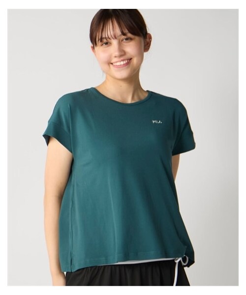 nissen（ニッセン）の「フィラ　水陸両用 ストレッチＵＶ梨地クルーネックTシャツ(326-633)/FILA（ラッシュガード・メンズ・ブラック/ダークグリーン・S/M/L/LL）」の2枚目の写真