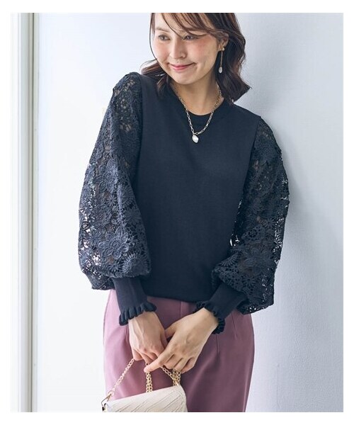 ニット セーター レディース 袖口フリルふんわり袖 レース Hana服 冬 S/M/L ニッセン nissen nissen（ニッセン）の「袖口フリルふんわり袖レースニット【Hana