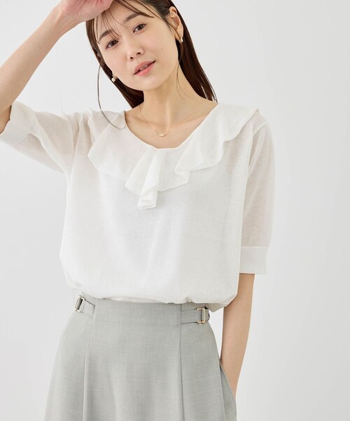 ROPE' PICNIC(ロペピクニック)の「5分袖フリルニット(ニット/セーター・レディース・ブラック/オフホワイト/キナリ/ラベンダー・F)」の14枚目の写真