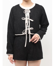 jouetie | バイカラーツイードライクショートジャケット【セットアップ対応】(ノーカラージャケット)