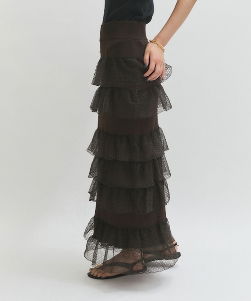 ADAM ET ROPE'（アダムエロペ）の「シアーフリルスカート（スカート・レディース・ブラック/ホワイト/ダークブラウン・F）」の13枚目の写真