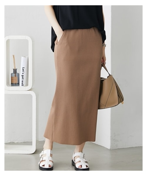 nissen（ニッセン）の「【洗える】セルフカット　リブＩラインスカート 着痩せ 細見え 華奢見え きれいめ 上品 大人カジュアル こなれ感 ストレッチ 楽ちん ウエストゴム 秋 綿混（スカート・レディース・モカベージュ/黒/テラコッタ/マスタード/グリーン/ライトベージュ/ラベンダー/チャコールグレー/杢グレー(新色)/ブラウン(新色)/杢グレー・M/L/LL/3L/4L/5L/6L/S）」の11枚目の写真