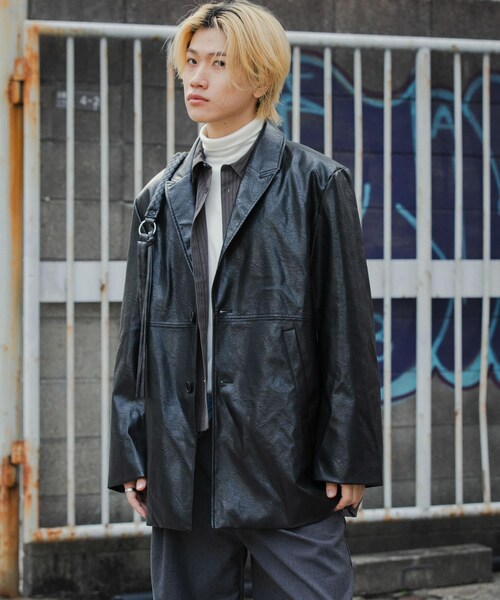 SENSE OF PLACE by URBAN RESEARCH（センスオブプレイスバイアーバンリサーチ）の「フェイクレザーミドルジャケット（テーラードジャケット・メンズ・BLACK/BROWN・M/L）」の7枚目の写真