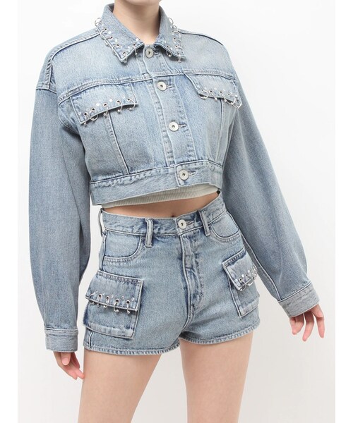 GYDA（ジェイダ）の「ring bijou studsデザインデニムショートGジャン（デニムジャケット・レディース・ブルー/アイスブルー・F）」の4枚目の写真