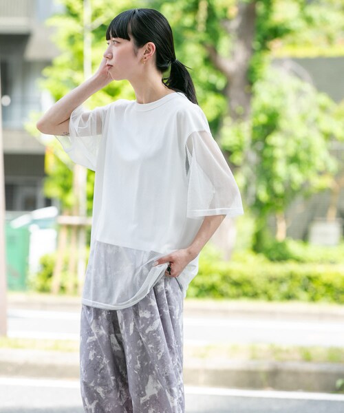EKAL(エカル)の「『UR TECH ひやサラクール』メッシュレイヤードT-SHIRTS(Tシャツ/カットソー・レディース・ホワイト/グレー/ネイビー/レンガー・One)」の9枚目の写真