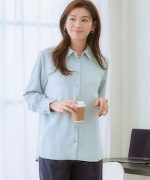 7days Life Styling | ストレッチパウダーサテンレギュラーカラーシャツ（しわになりにくい・速乾・洗濯機OK・UVカット）<大きいサイズ有>(シャツ/ブラウス)