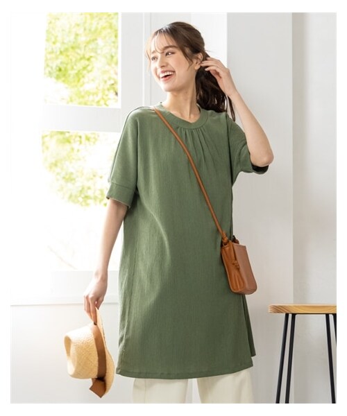 nissen（ニッセン）の「大きいサイズ涼しいサラサラカットソー楊柳ゆる５分袖チュニック（チュニック・レディース・ラベンダー/ベイクドオレンジ/黒/モカベージュ/モスカーキ/スティールブルー・L/LL/3L/4L/5L/6L/8L/10L）」の20枚目の写真