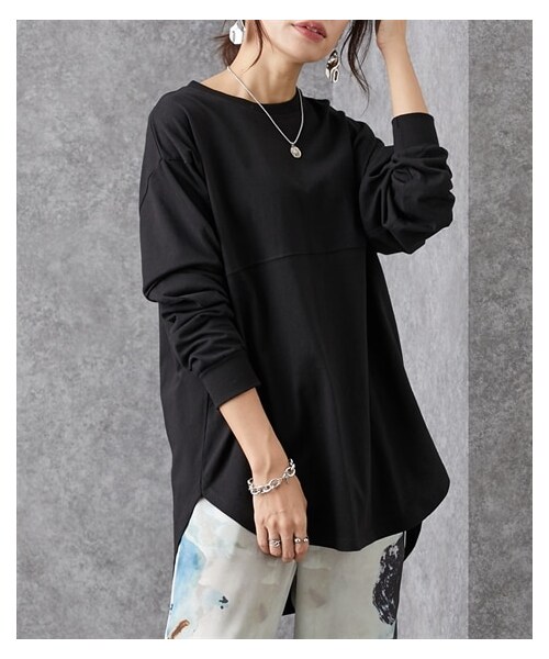 nissen（ニッセン）の「胸切り替えライン入ＢＩＧシルエット長袖Ｔシャツ ［Soiunique］（Tシャツ/カットソー・レディース・オフホワイト/ブラック/ダークグレー/ピンクベージュ/カーキ/メランジグレー(新色)/オートミール(新色)・M/L）」の7枚目の写真