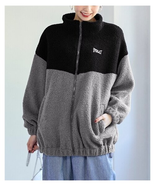 nissen（ニッセン）の「配色切替ボアブルゾン（エバーラスト）（ジャケット/アウター・レディース・オフホワイト×黒/黒×グレー・L/LL/3L/4L/5L/6L/8L/10L）」の11枚目の写真