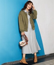 nissen | 大きいサイズ裾切替ストライプシャツワンピース(ワンピース)