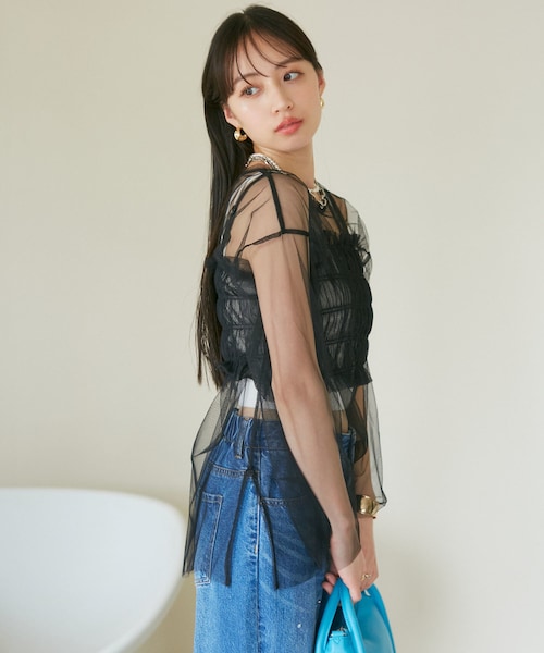 VIS(ビス)の「【SET】チュールレイヤードカットソー&ビスチェキャミソール(Tシャツ/カットソー・レディース・ブラック/ブラック系/グレー/キナリ・F)」の11枚目の写真