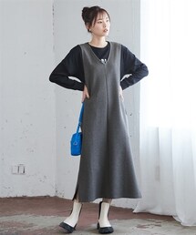 nissen | 大きいサイズVネックもちもちやわらかジャンパースカート(ワンピース)