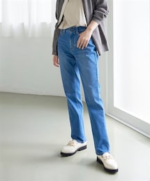 nissen | 大きいサイズ ストレッチ股ずれしにくい裏起毛パウダーデニムストレートパンツ（選べるヒップ）（選べる2レングス）(パンツ)