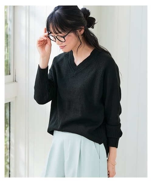 nissen（ニッセン）の「洗える裾ラウンドＶネックニット＜大きいサイズ有＞（ニット/セーター・レディース・杢グレー/ソフトグリーン/ダスティブルー/黒/ライトベージュ・S/M/L/LL/3L/4L/5L/6L/8L/10L）」の21枚目の写真