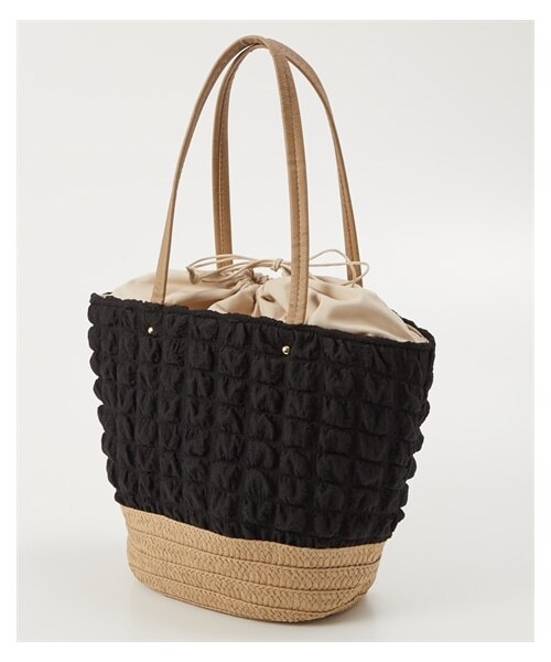 nissen（ニッセン）の「polka polka(ポルカポルカ)雑材ペーパーコンビトートバッグ（トートバッグ・メンズ・チェックブラック/チェックベージュ/ポップコーンアイボリー/ポップコーンブラック・Y）」の3枚目の写真