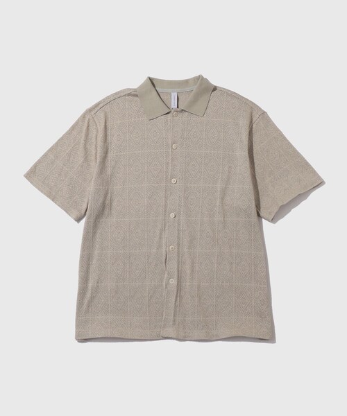 ADAM ET ROPE'(アダムエロペ)の「メッシュジャガードポロニットシャツ(ポロシャツ・メンズ・ブラック/ライトグレー/キャメル系・L/M)」の6枚目の写真