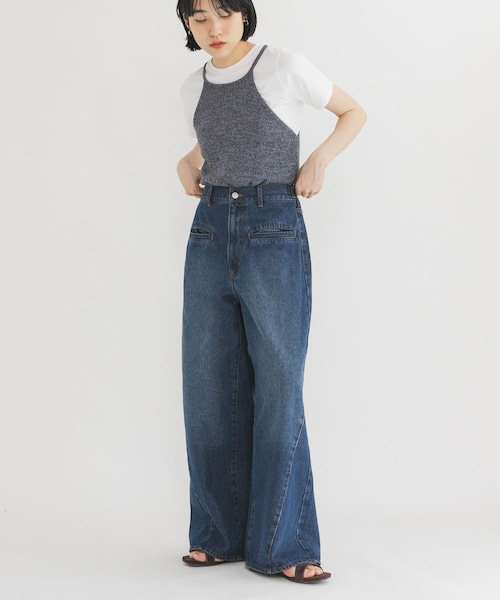 KBF(ケイビーエフ)の「WIDEレッグアジャストデニム(デニムパンツ・レディース・BLUE/L.BLUE・36/38/34)」の2枚目の写真