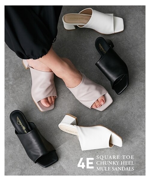 nissen（ニッセン）の「【ゆったり幅広】スクエアトゥチャンキーヒールミュールサンダル（ワイズ４Ｅ）（サンダル・メンズ・ブラック/ホワイト/ライトグレー・M=23.0~23.5cm/4E/L=24.0~24.5cm/4E/LL=25.0~25.5cm/4E/3L=26.0~26.5cm/4E）」の2枚目の写真