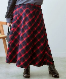 nissen | ＜大きいサイズ＞Aラインチェックスカート（ゆったりヒップ）(スカート)