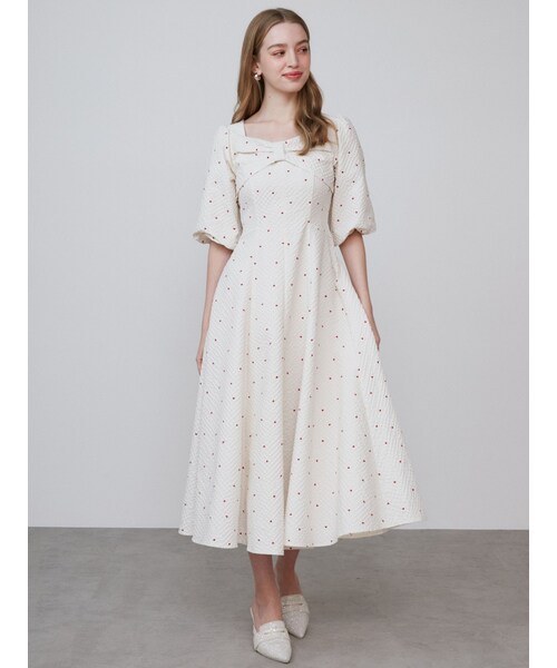 CALNAMUR / HEART PRINT RIBBON ワンピース HEART PRINT RIBBON OP/ハートプリントリボンワンピース