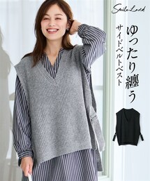 nissen | ＜大きいサイズ＞ゆるシルエットサイドベルトニットベスト(ニット/セーター)