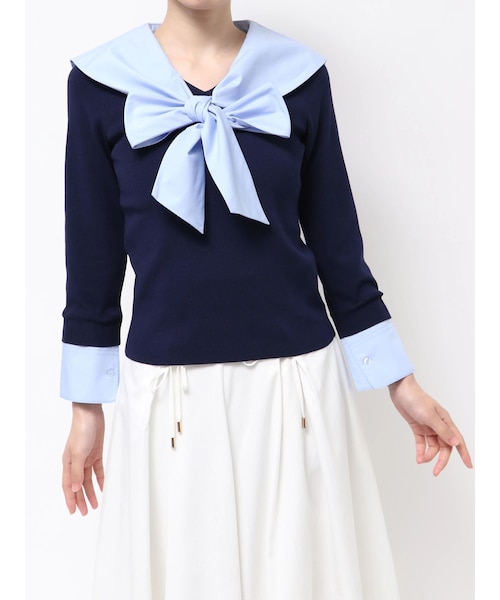 TONAL（トーナル）の「セーラードッキングニット（ニット/セーター・レディース・オフホワイト/グレー/ネイビー・M）」の5枚目の写真