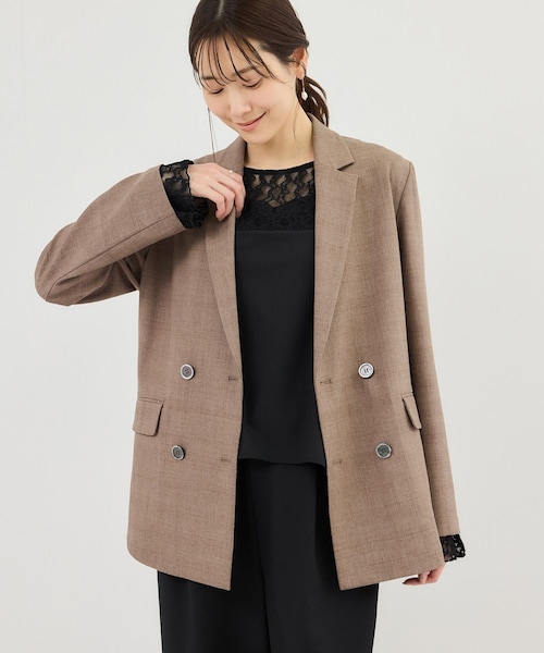 ROPE' PICNIC(ロペピクニック)の「メランジドビーチェックジャケット/セットアップ対応・防シワ・接触冷感(テーラードジャケット・レディース・ダークブラウン/ベージュ・F)」の12枚目の写真