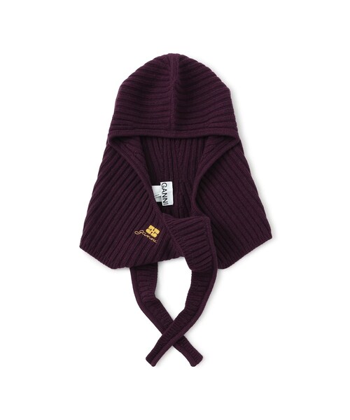 ADAM ET ROPE'（アダムエロペ）の「【GANNI(ガニー)】Core Future Wool Knit Balaclava（ニットキャップ/ビーニー・レディース・ベージュ/ワイン・F）」の2枚目の写真