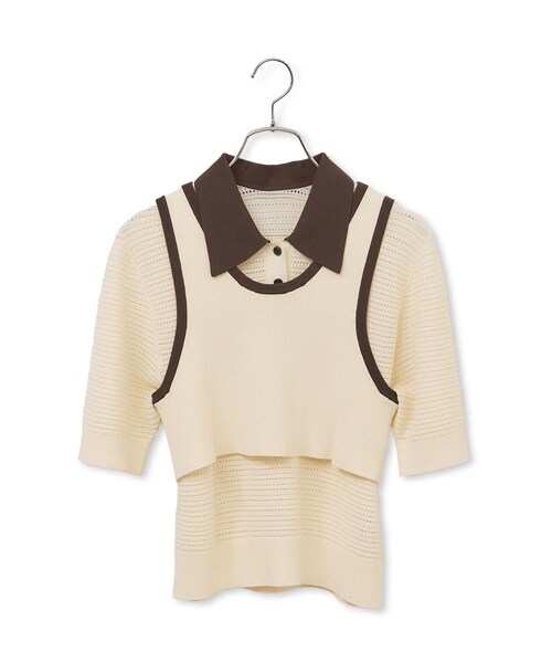 ADAM ET ROPE'（アダムエロペ）の「【サステナブル】タンクコンビパターンポロニット（ポロシャツ・レディース・オフホワイト/ブラウン/サックス・F）」の9枚目の写真