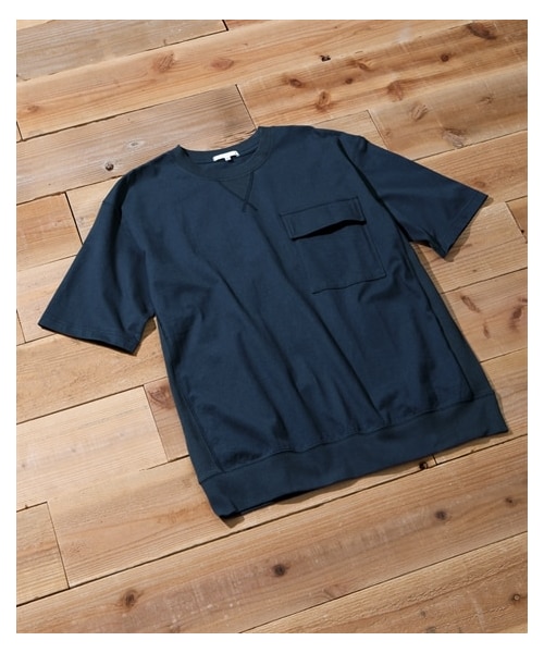 nissen（ニッセン）の「リブ付ミドルウェイト綿１００％オーバーサイズ５分袖ポケット付Tシャツ（Tシャツ/カットソー・メンズ・オフホワイト/黒/ネイビー/グレージュ/カーキ・M/L/LL/3L/4L/5L/6L/8L/10L）」の22枚目の写真