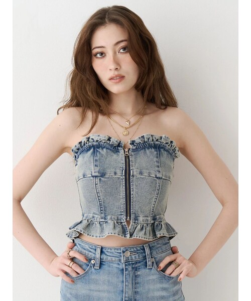 EVRIS（エヴリス）の「デニムフリルビスチェ（キャミソール・レディース・ブラック/ブルー・F）」の22枚目の写真