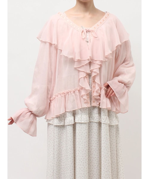 merry jenny（メリージェニー）の「シアーフリルボレロ（カーディガン/ボレロ・レディース・アイボリー/ピンク/アイスブルー・F）」の6枚目の写真