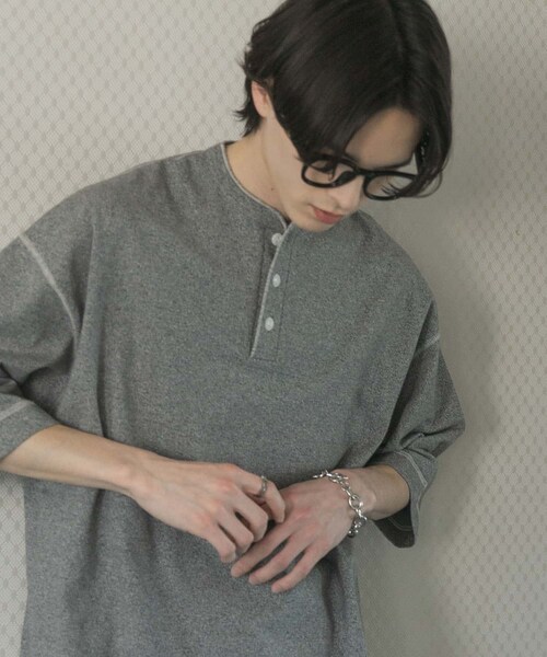 SENSE OF PLACE by URBAN RESEARCH（センスオブプレイスバイアーバンリサーチ）の「『別注』Healthknit×SENSE OF PLACE　ヘンリーネックTシャツ（Tシャツ/カットソー・メンズ・BLACK/TOP  GRAY/OATMEAL・M/L）」の17枚目の写真