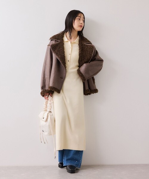 VIS（ビス）の「ポロケーブルモチモチニットワンピース（ワンピース・レディース・オフホワイト/ベージュ系/ネイビー・F）」の13枚目の写真