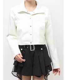 GYDA | Symmetry GYDA EMBOSSパテントフェイクレザーショートジャケット(ライダースジャケット)