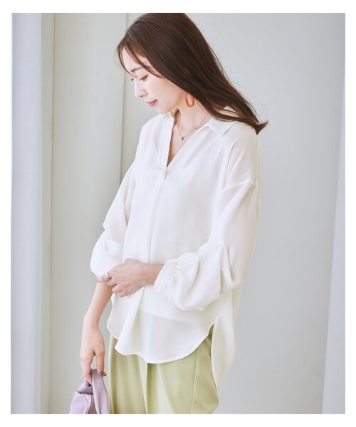 nissen（ニッセン）の「タック袖スキッパーシャツ（シャツ/ブラウス