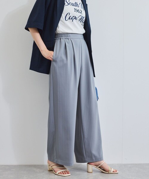 VIS（ビス）の「【接触冷感/UVケア】ピンストライプリラックスワイドパンツ（その他パンツ・レディース・グレー/キナリ/ネイビー系・M/S）」の3枚目の写真