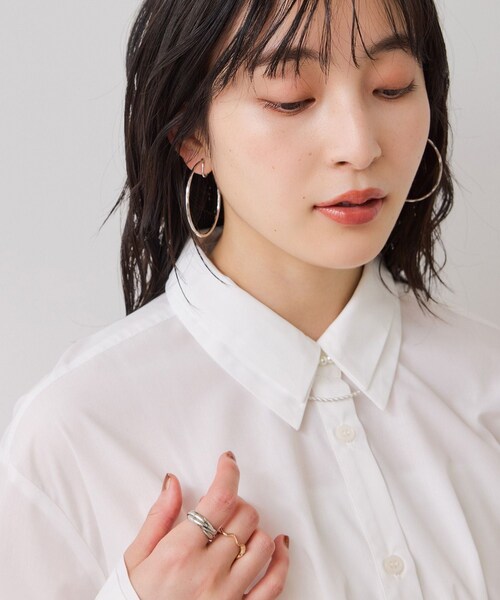 VIS(ビス)の「無地&ストライプダブルカラーウエスト切り替えシャツ(シャツ/ブラウス・レディース・ホワイト/ベージュ/サックス・F)」の18枚目の写真