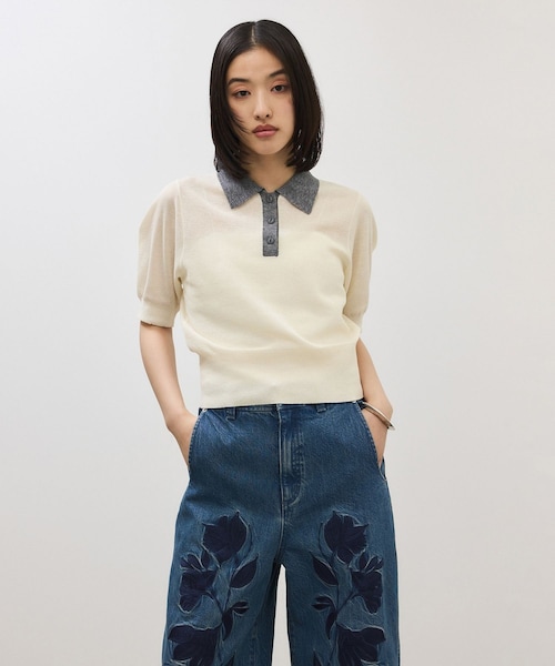ADAM ET ROPE'(アダムエロペ)の「【定番】ラミーニットポロシャツ(ポロシャツ・レディース・キナリ/ダークブラウン系/サックス・F)」の11枚目の写真