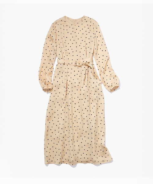 ROPE'（ロペ）の「ドットプリントウエストベルトワンピース（ワンピース・レディース・キナリ/ネイビー/ベージュ・36/38）」の4枚目の写真