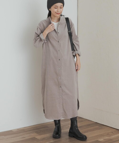 URBAN RESEARCH DOORS（アーバンリサーチドアーズ）の「『WEB/一部店舗限定カラー』『UR TECH』コーデュロイシャツワンピース（ワンピース・レディース・GREIGE/ORANGE/GRAY/L.BLUE/MUSTARD・S/M）」の19枚目の写真