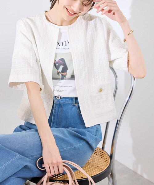 ROPE' PICNIC(ロペピクニック)の「【サマー・ツイード】ハーフスリーブジャケット(カーディガン/ボレロ・レディース・チャコール/ライトグレー/ホワイト/ネイビー・38)」の5枚目の写真