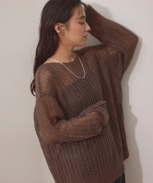 NERGY（ナージー）の「シアーモヘアニット2WAYカーディガン（カーディガン/ボレロ・レディース・ライトグレー/ダークブラウン/オレンジ・F）」の19枚目の写真