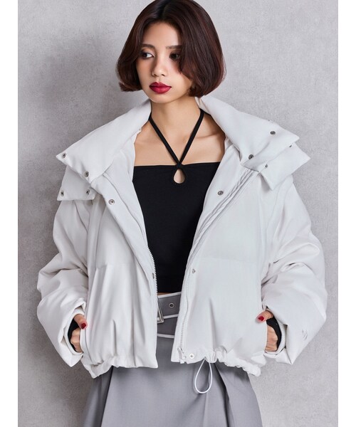 GYDA（ジェイダ）の「2WAYフェイクレザーミドル丈ダウンコート（ダウンジャケット/コート・レディース・オフホワイト/ブラック・F）」の3枚目の写真