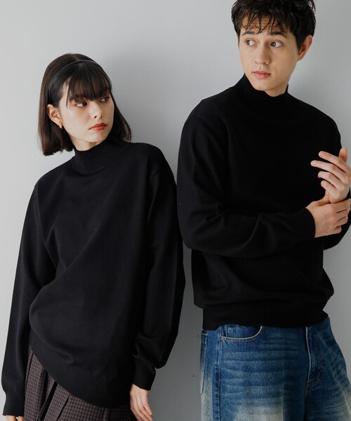 SENSE OF PLACE by URBAN RESEARCH(センスオブプレイスバイアーバンリサーチ)の「ストレッチモックネックニット(ニット/セーター・メンズ・IVORY/BLACK/BROWN/COGNAC/BLK×IVO/L.BLUE/NAVY・M/L)」の4枚目の写真