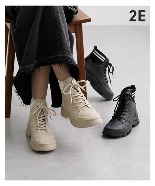 nissen（ニッセン）の「履き口ニットレースアップショートブーツ（ブーツ・メンズ・黒/アイボリー・S=22.0~23.0cm/M=23.0~23.5cm/L=23.5~24.0cm/LL=24.0~24.5cm）」の2枚目の写真