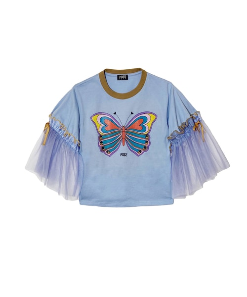 PAMEO POSE（パメオポーズ）の「Butterfly Wing Chibi T（Tシャツ/カットソー・レディース・ホワイト/ブルー・F）」の2枚目の写真