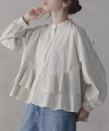 URBAN RESEARCH Sonny Label | 『WEB限定』バンドカラーフリルストライプシャツ(シャツ/ブラウス)