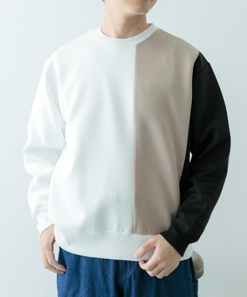 ITEMS URBANRESEARCH（アイテムズ アーバンリサーチ）の「ストレッチダンボール 切替トップス A（スウェット・メンズ・BLK/MOC/NVY・M/L）」の4枚目の写真