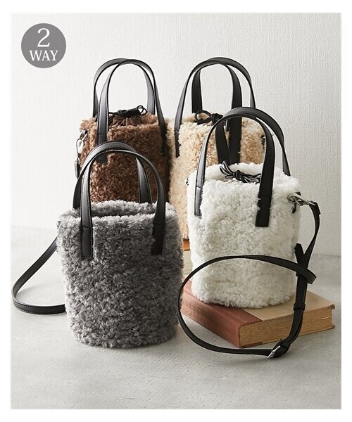 nissen（ニッセン）の「マイクロボアバケツ型２WAYショルダーバッグ（ショルダーバッグ・メンズ・ブラウン/グレー/アイボリー/ベージュ・Y）」の2枚目の写真